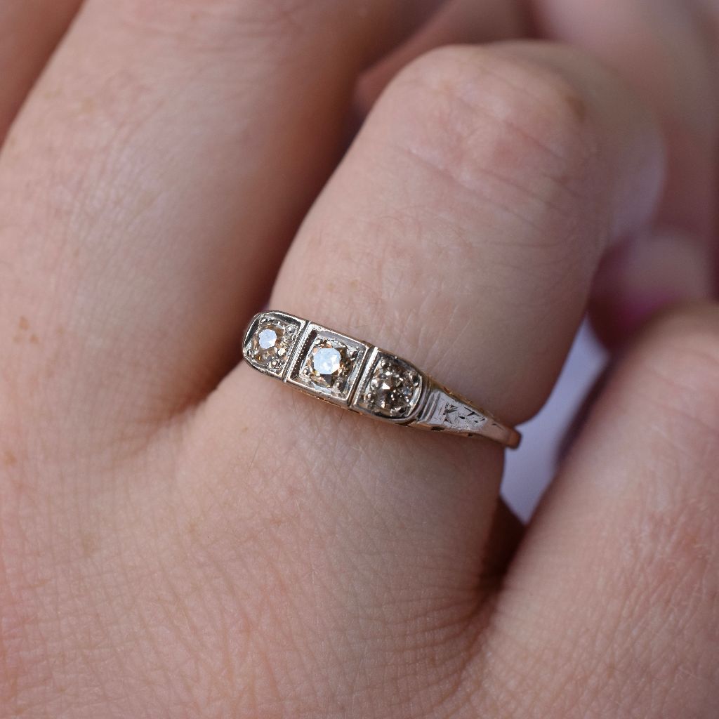 Antique Art Deco Era 18ct Yellow Gold / Plat Champagne Diamond Ring