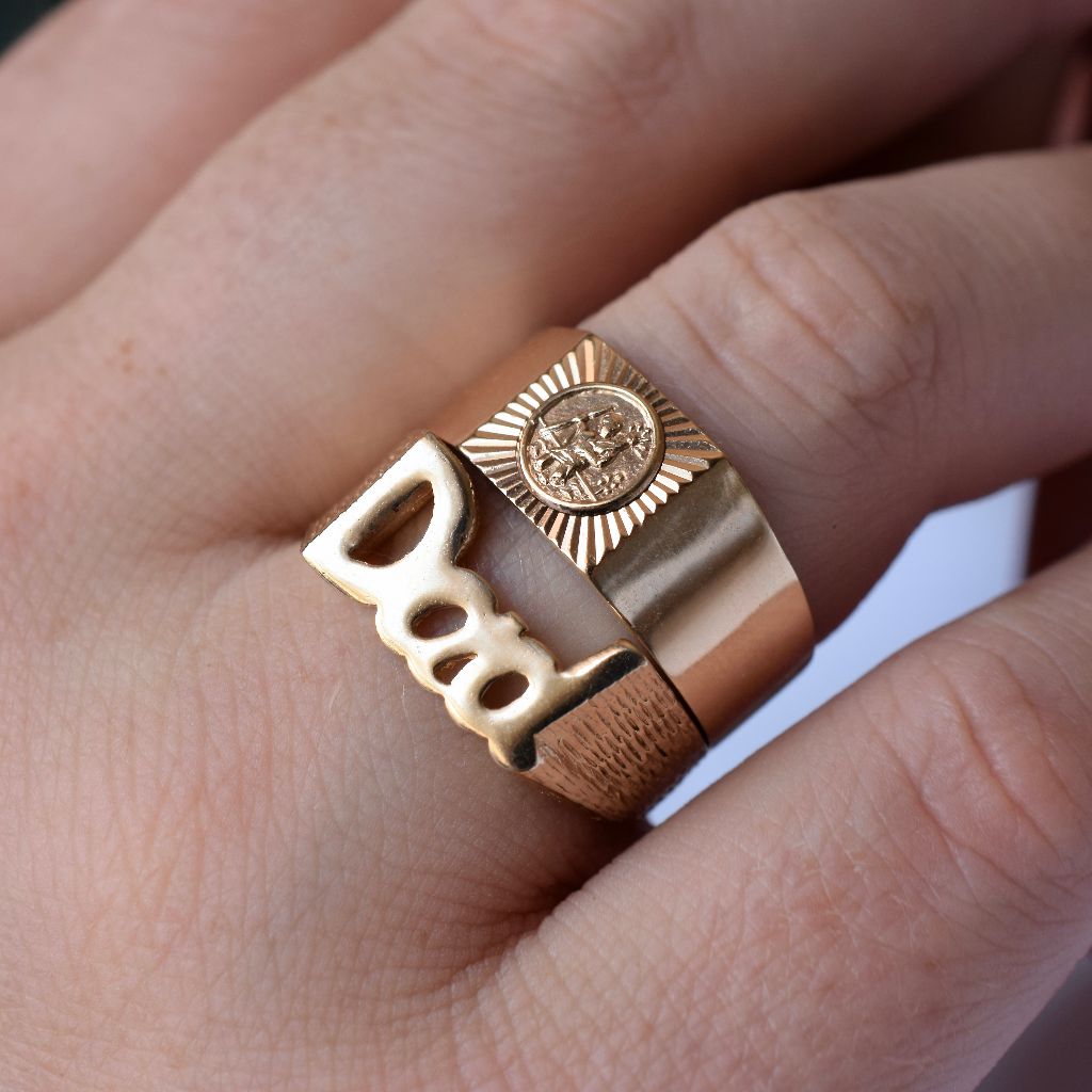 Vintage 9ct Yellow Gold Wide St. Christopher Ring