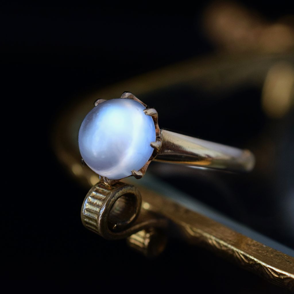 Antique Art Deco Australian 15ct Yellow Gold Moonstone Ring by Louis Cadby Circa 1915