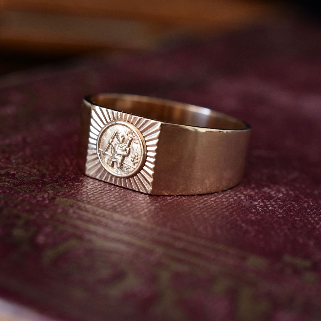 Vintage 9ct Yellow Gold Wide St. Christopher Ring