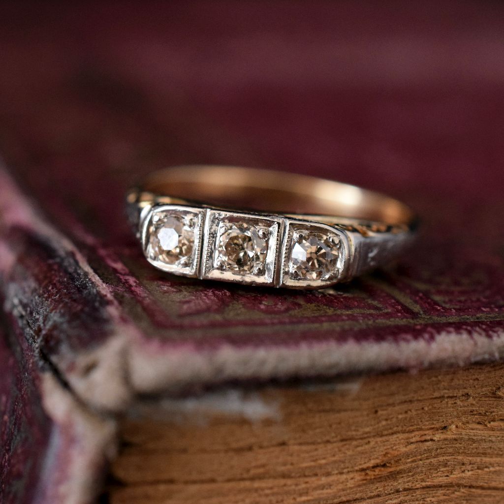 Antique Art Deco Era 18ct Yellow Gold / Plat Champagne Diamond Ring