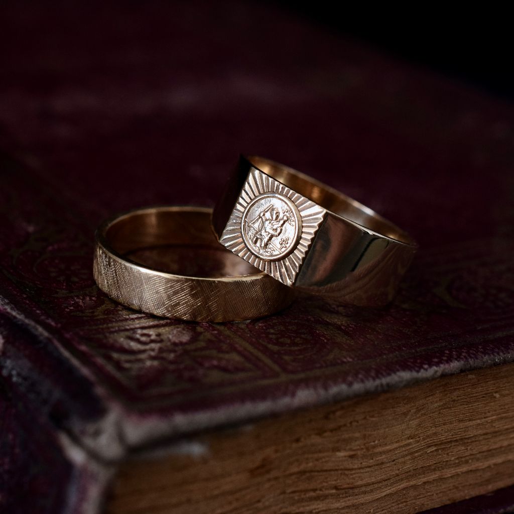 Vintage 9ct Yellow Gold Wide St. Christopher Ring