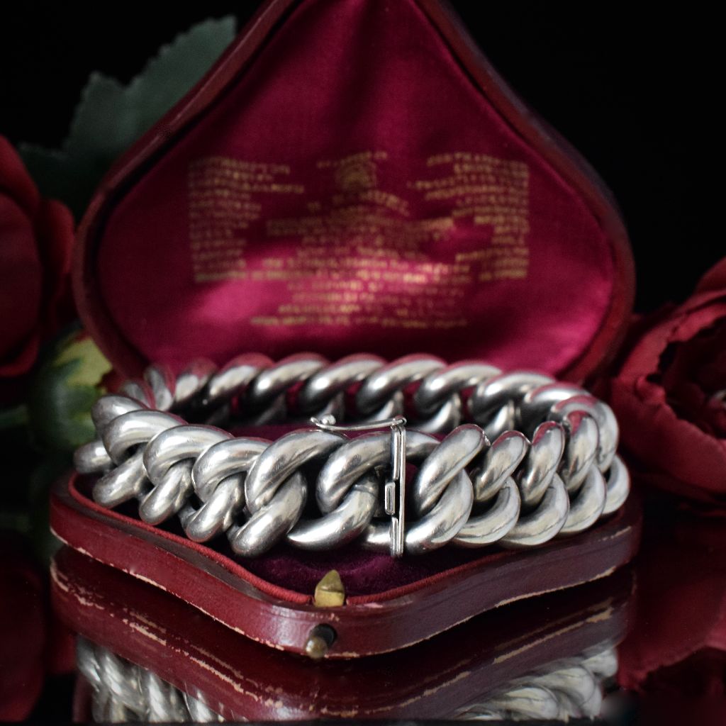 Vintage Heavy Silver Hollow Curblink Bracelet 81.33 Grams