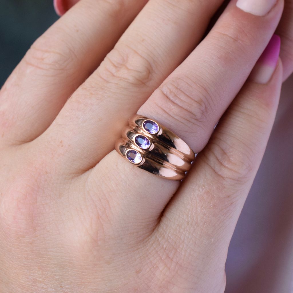 Modern Wide 9ct Rose Gold And Amethyst Ring