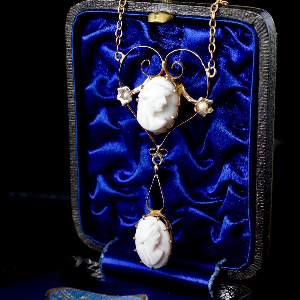 Antique Australian 9ct Rose Gold Edwardian Cameo Lavaliere circa 1910