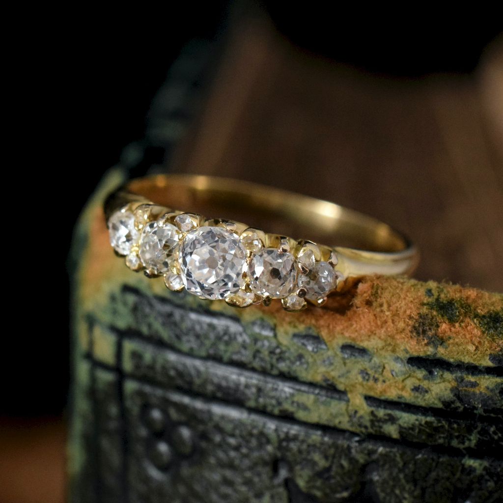 Victorian 18ct Yellow Gold Old-Mine Cut Diamond Five Stone Ring Independent Retail Replacement Valuation $4850.00 Included With Purchase