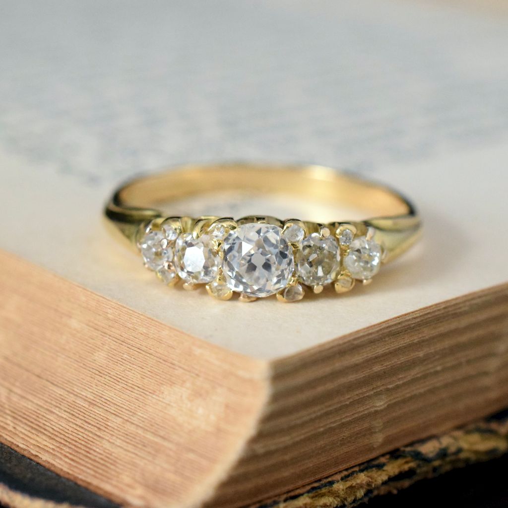 Victorian 18ct Yellow Gold Old-Mine Cut Diamond Five Stone Ring Independent Retail Replacement Valuation $4850.00 Included With Purchase