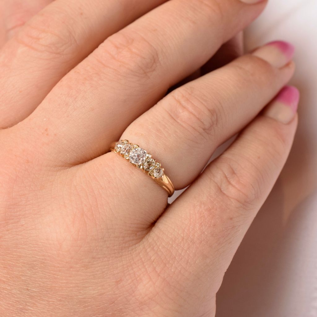 Victorian 18ct Yellow Gold Old-Mine Cut Diamond Five Stone Ring Independent Retail Replacement Valuation $4850.00 Included With Purchase