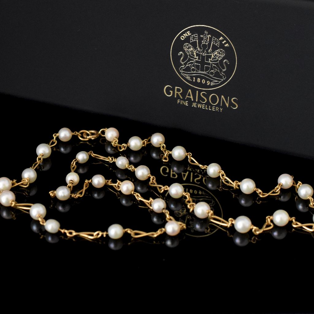 Fine 18ct Yellow Gold Cultured Pearl Necklace 60cm/24 Inches