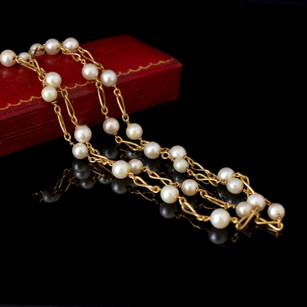 Fine 18ct Yellow Gold Cultured Pearl Necklace 60cm/24 Inches