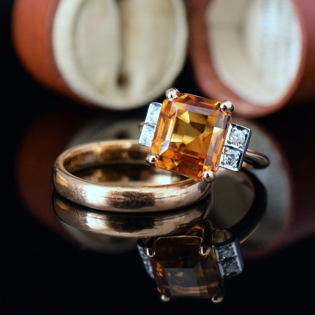 Stunning 21ct Rose Gold Citrine And Diamond Ring