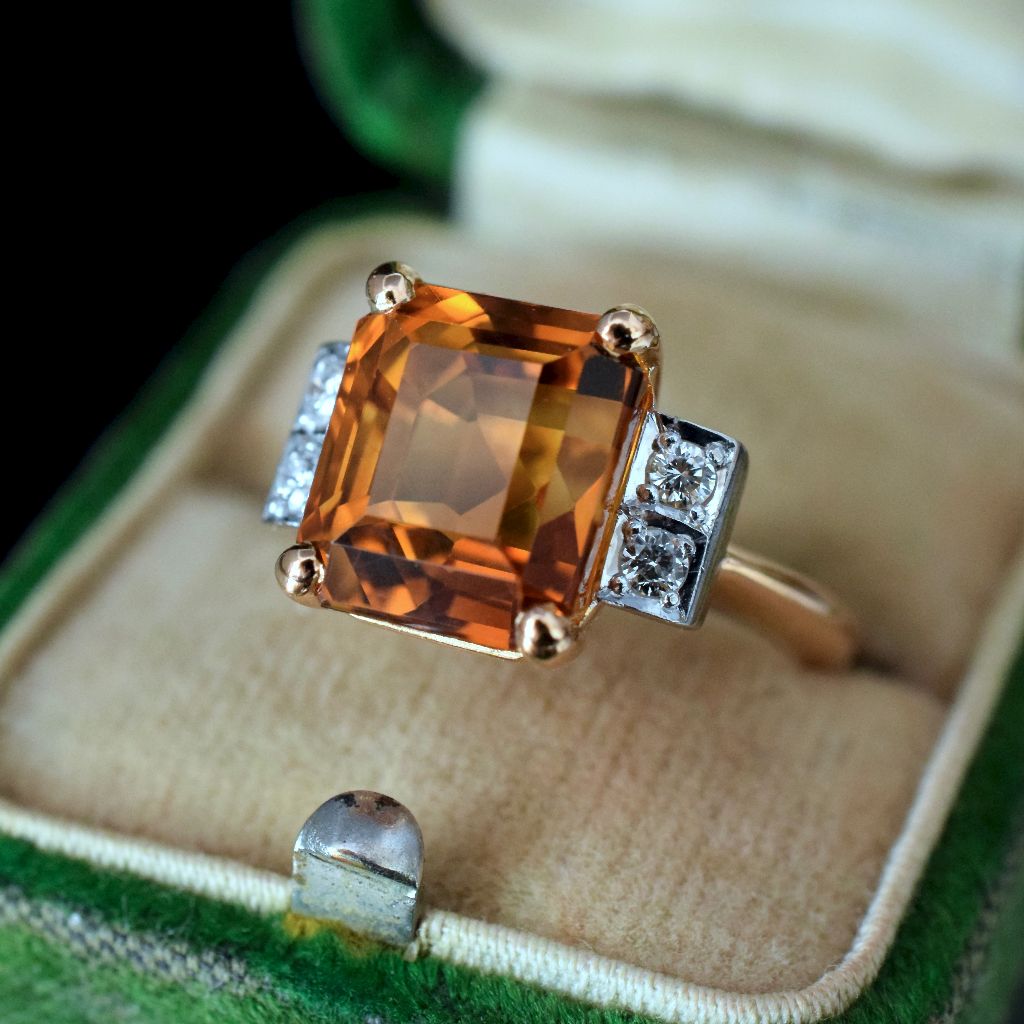 Stunning 21ct Rose Gold Citrine And Diamond Ring