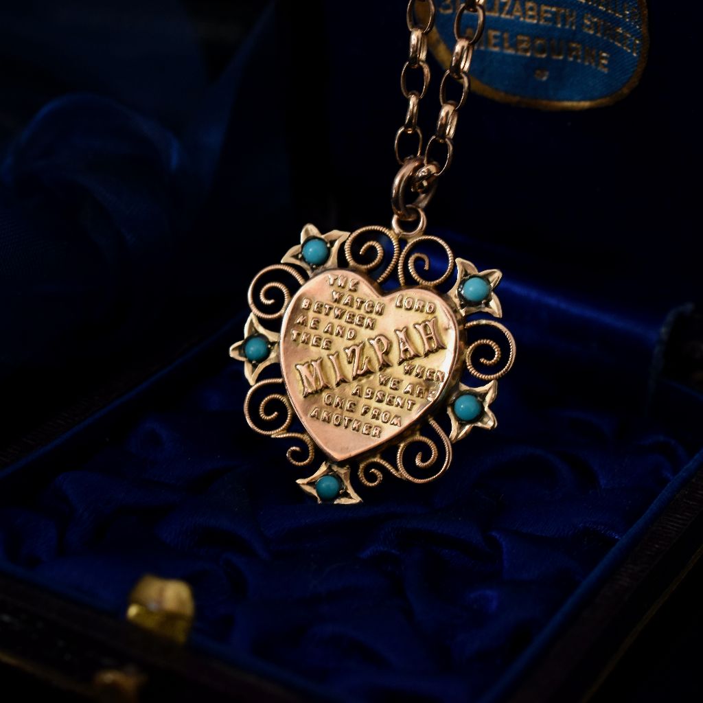 Antique Australian 9ct Rose Gold ‘Mizpah’ Pendant by Robert Rollason
