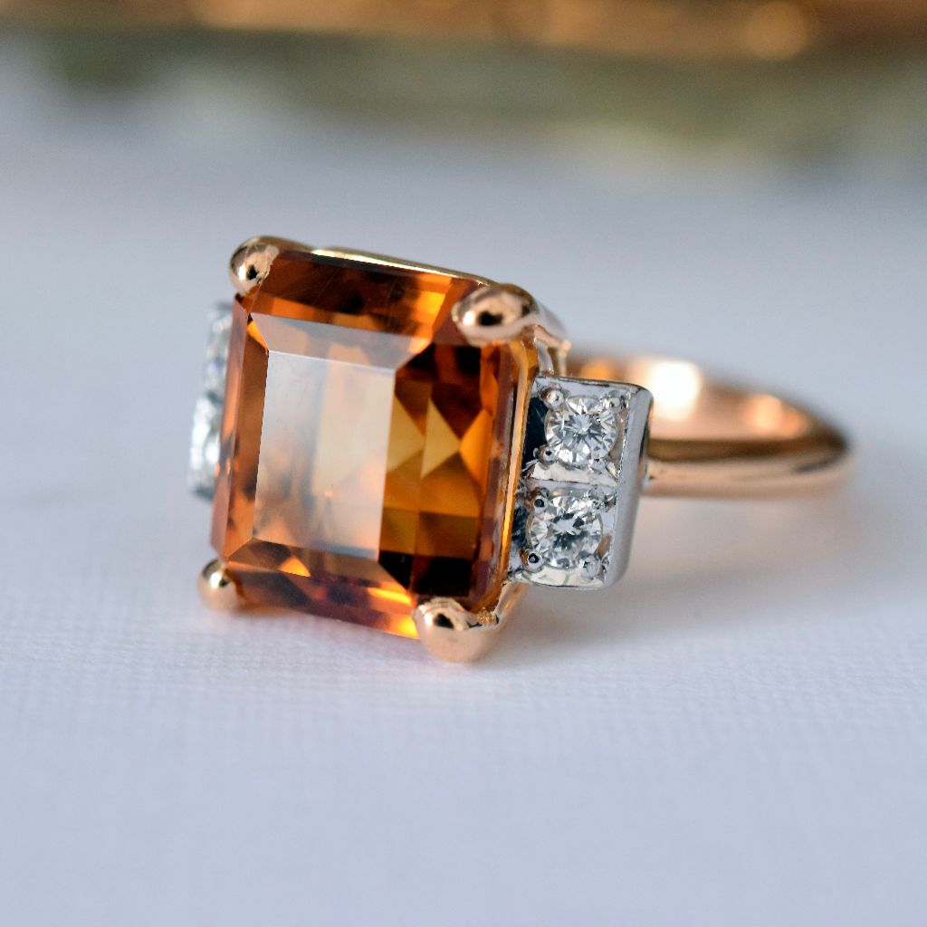 Stunning 21ct Rose Gold Citrine And Diamond Ring
