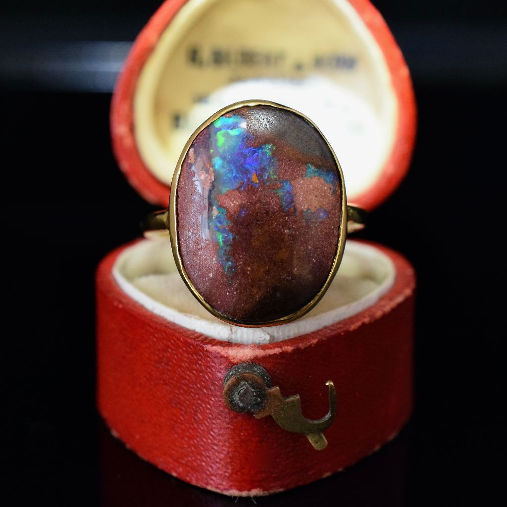 Striking Large 9k Yellow Gold Matrix Boulder Opal Ring