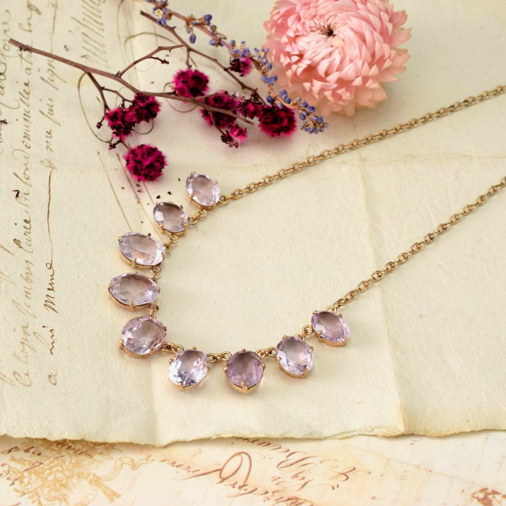 Antique Victorian Natural Rose de France Amethyst and Silver Gilt Riviere circa 1890