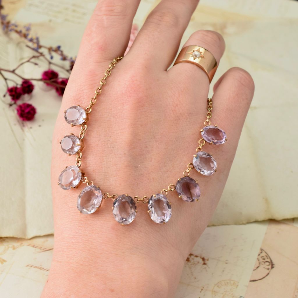 Antique Victorian Natural Rose de France Amethyst and Silver Gilt Riviere circa 1890