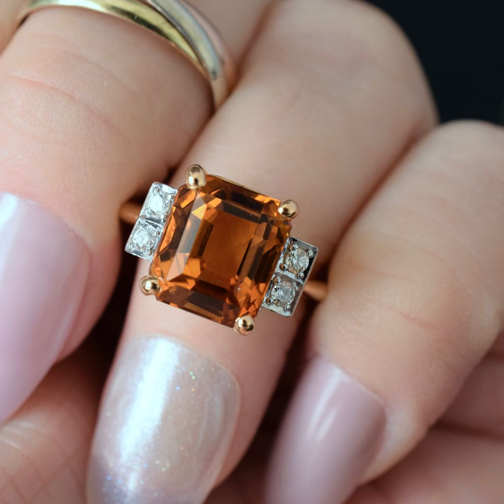 Stunning 21ct Rose Gold Citrine And Diamond Ring