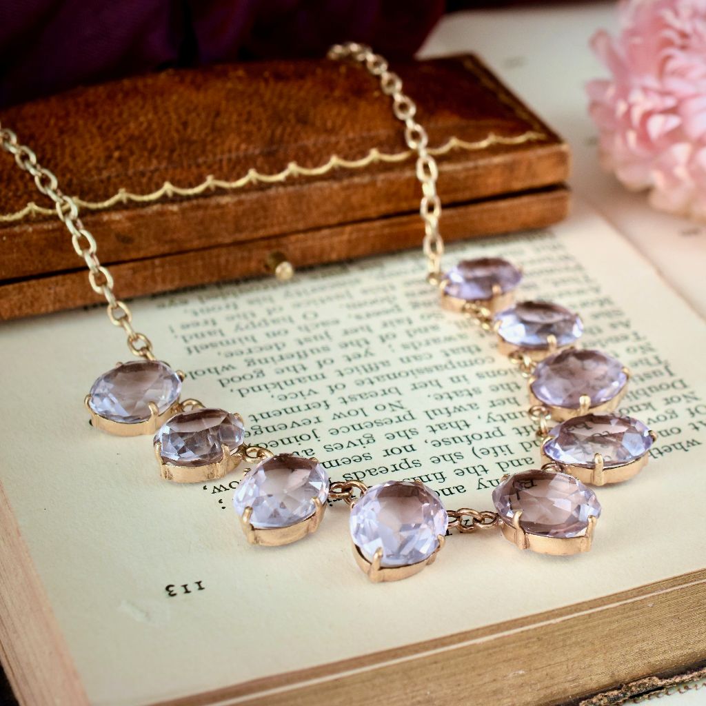 Antique Victorian Natural Rose de France Amethyst and Silver Gilt Riviere circa 1890