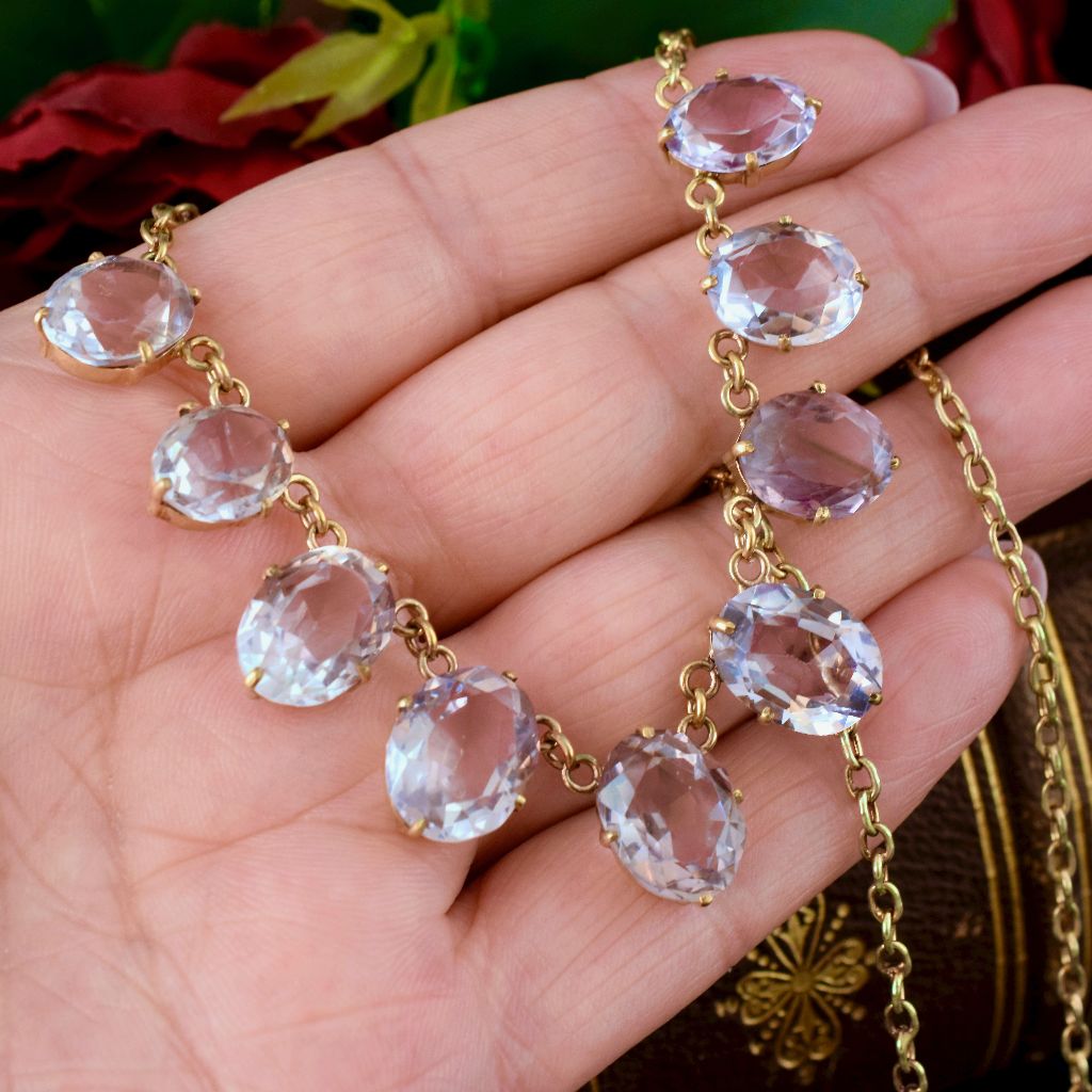 Antique Victorian Natural Rose de France Amethyst and Silver Gilt Riviere circa 1890