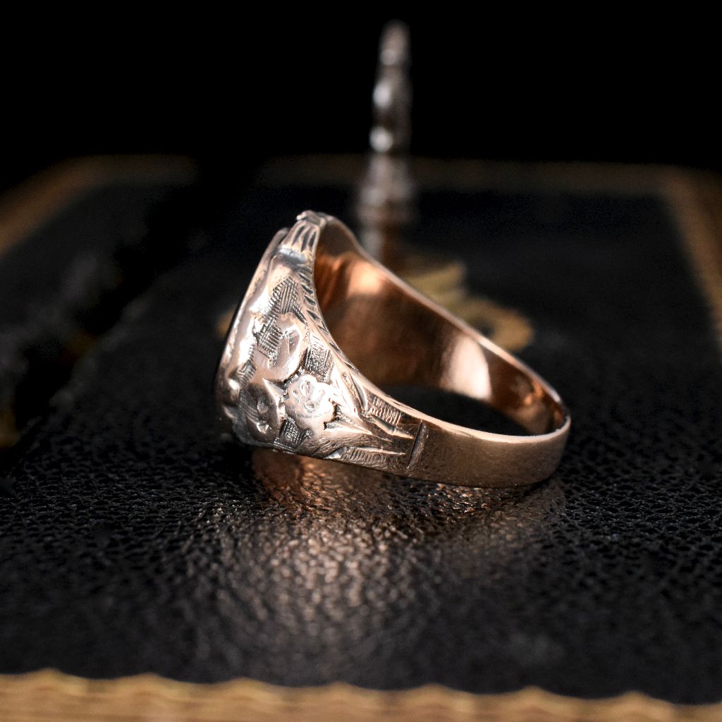 Vintage Mid-Century 9ct Rose Gold Onyx Ring