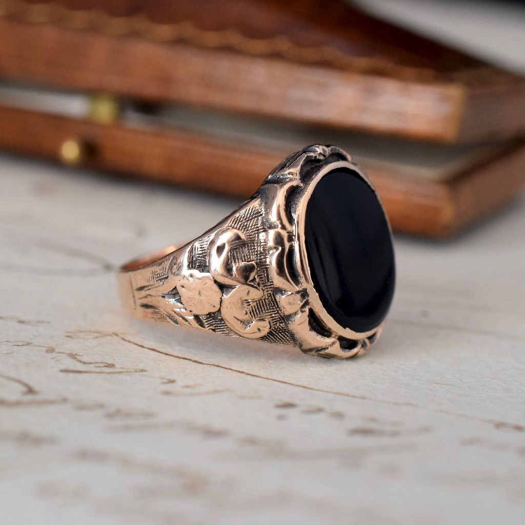 Vintage Mid-Century 9ct Rose Gold Onyx Ring