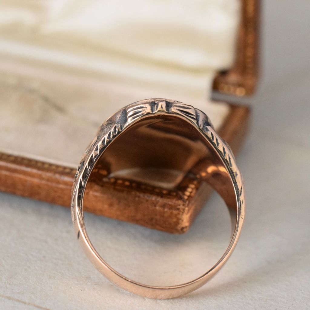 Vintage Mid-Century 9ct Rose Gold Onyx Ring