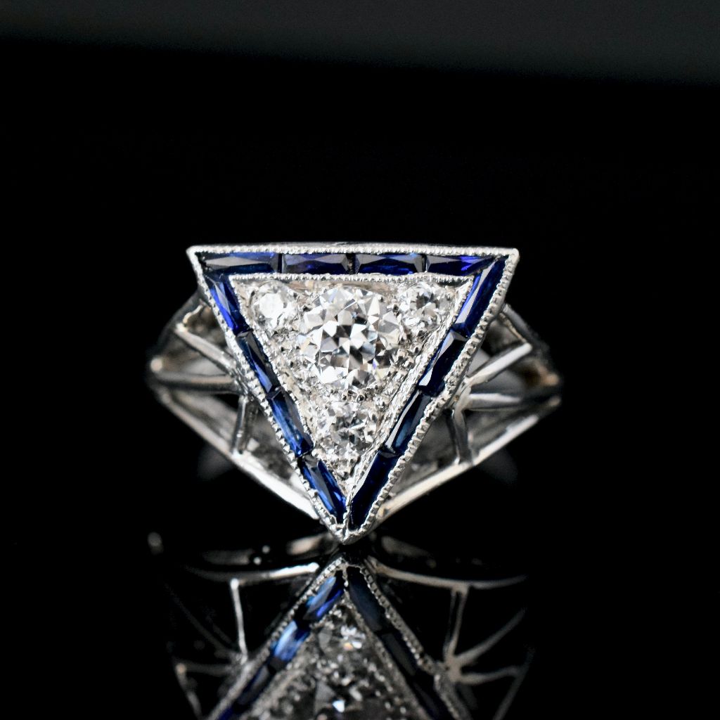 Superb Antique Art Deco 14ct White Gold Diamond Sapphire Ring Circa 1925