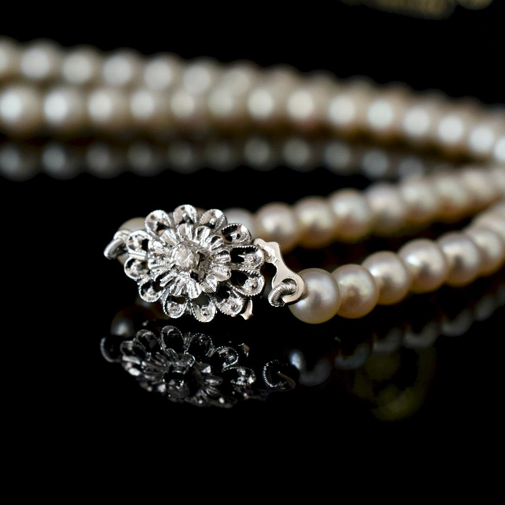 Vintage Cultured Pearl 18ct White Gold Diamond Necklace