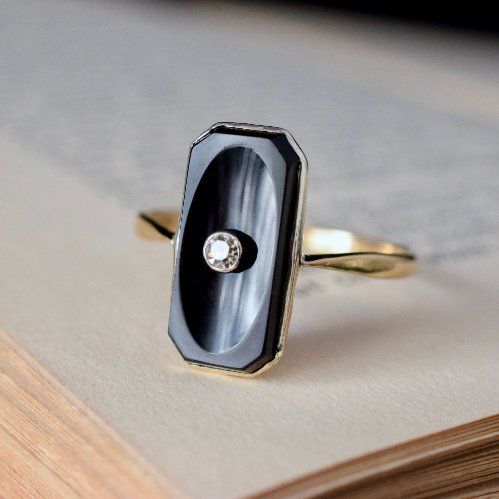Art Deco 15ct Yellow Gold Onyx And Diamond Circa 1930