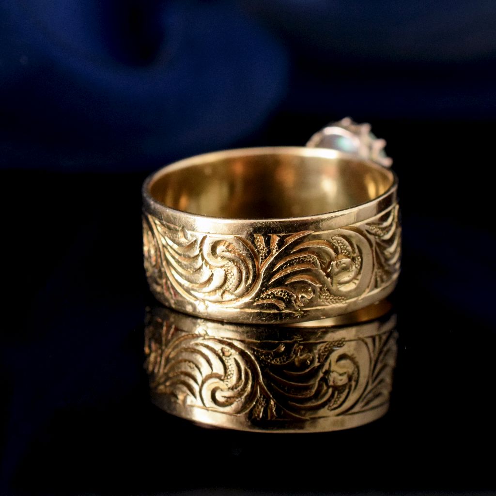 Antique Australian 18ct Yellow Gold Opal Wide Ring By Robert Robertson (1854-1921 Melbourne)