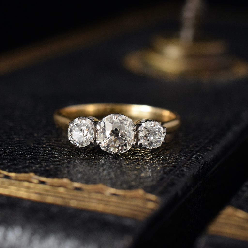 Antique Art Deco 18ct Yellow Gold 1.00ct Old Mine Cut Diamond Ring
