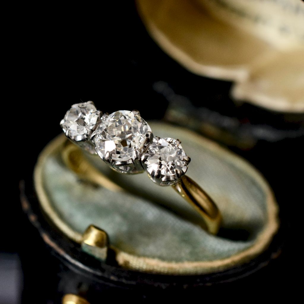 Antique Art Deco 18ct Yellow Gold 1.00ct Old Mine Cut Diamond Ring