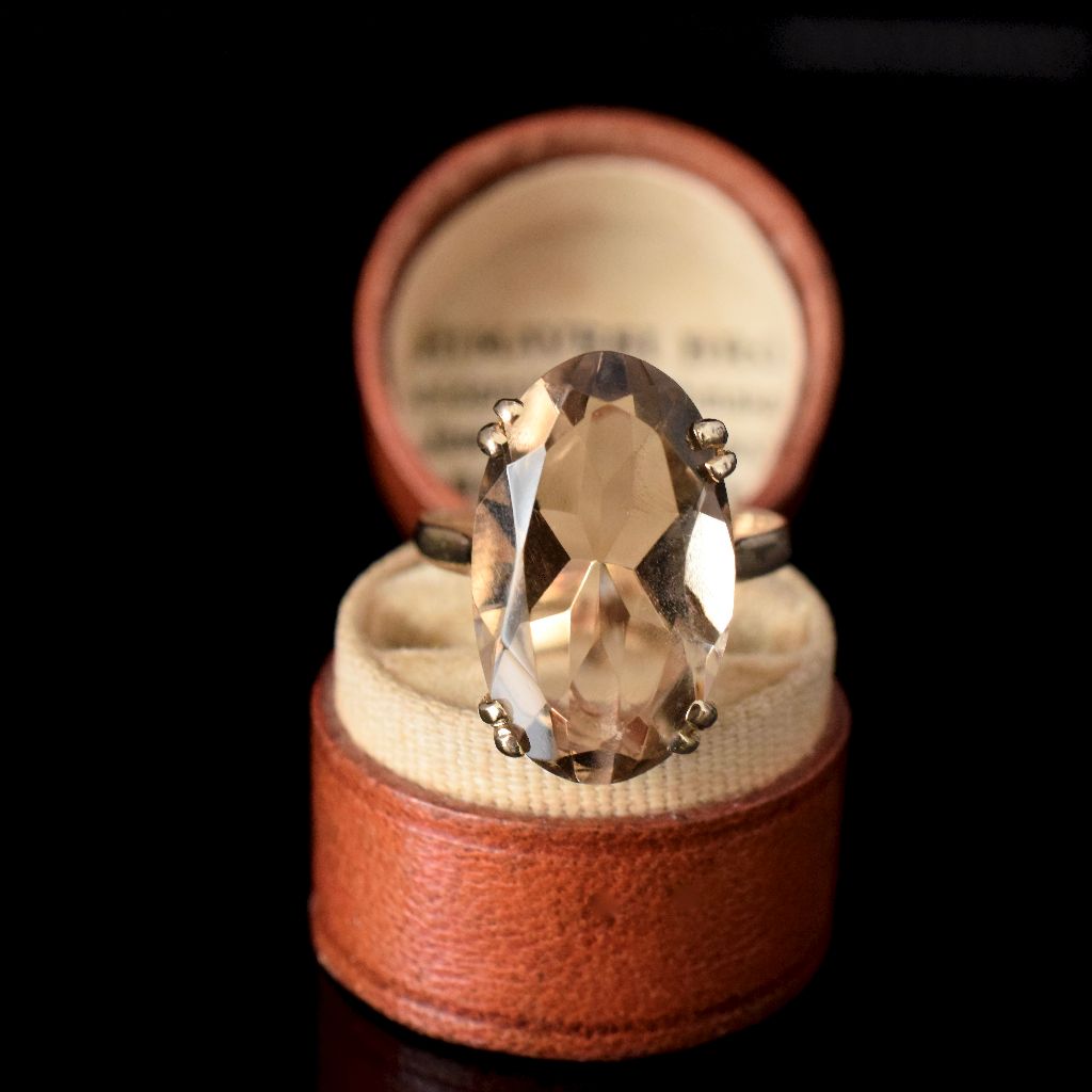 Vintage 9ct Yellow Gold Oval Citrine Ring 1979