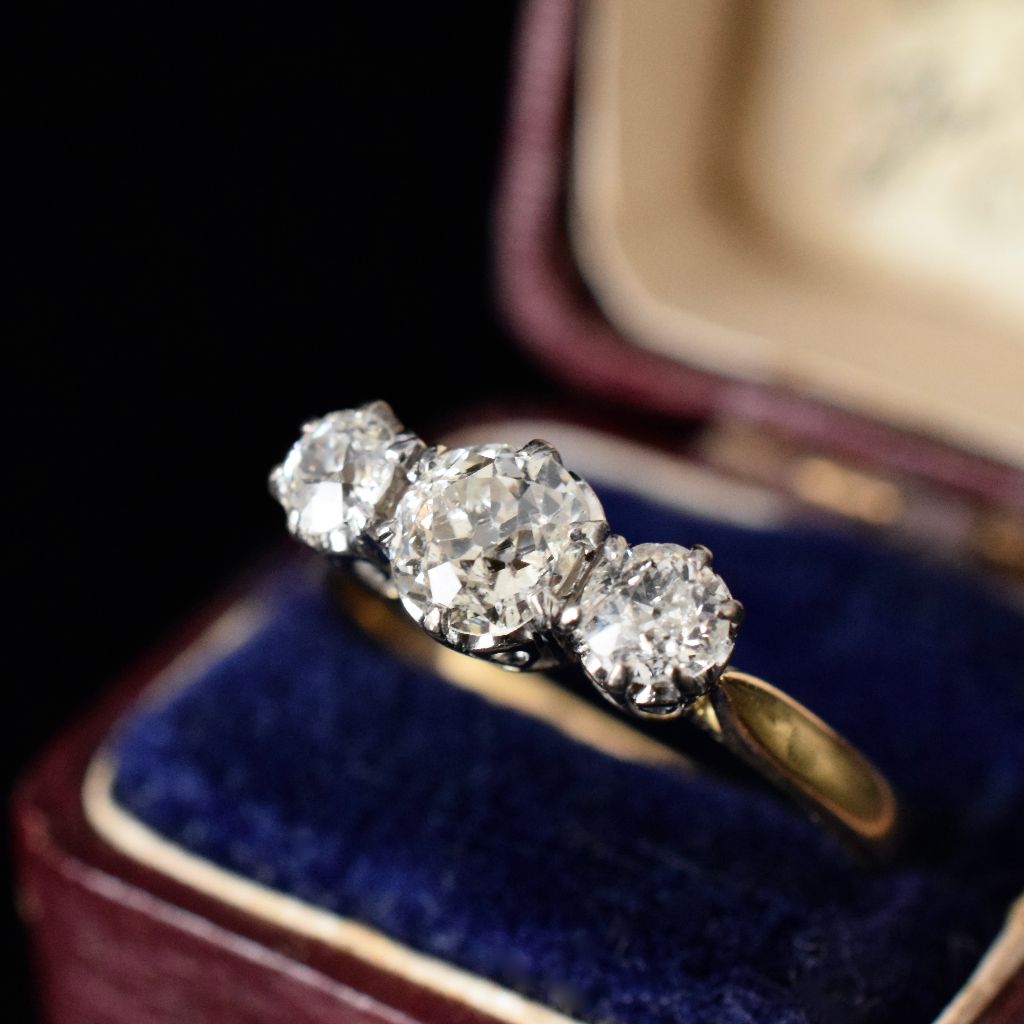Antique Art Deco 18ct Yellow Gold 1.00ct Old Mine Cut Diamond Ring