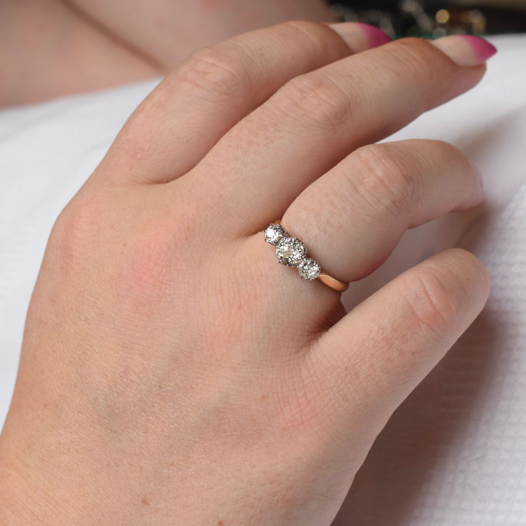 Antique Art Deco 18ct Yellow Gold 1.00ct Old Mine Cut Diamond Ring