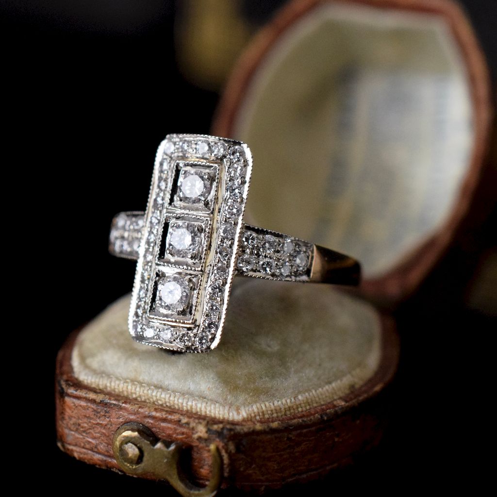 Modern Art Deco Style 18ct Yellow Gold Diamond 0.55ct Ring