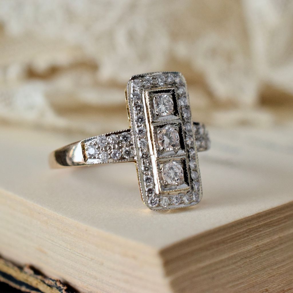 Modern Art Deco Style 18ct Yellow Gold Diamond 0.55ct Ring