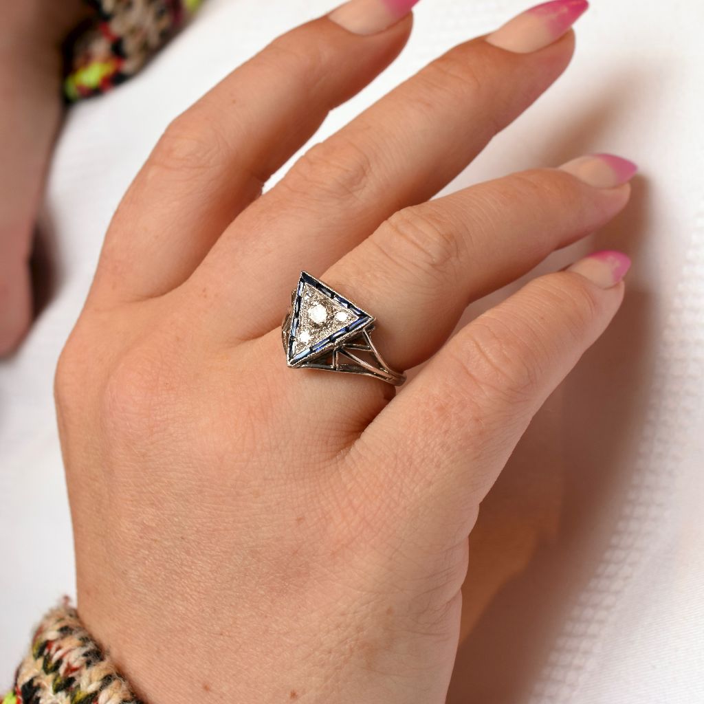 Superb Antique Art Deco 14ct White Gold Diamond Sapphire Ring Circa 1925