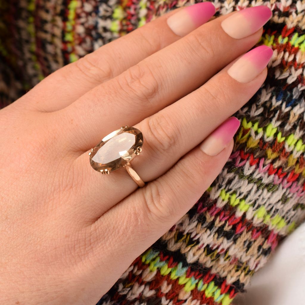 Vintage 9ct Yellow Gold Oval Citrine Ring 1979