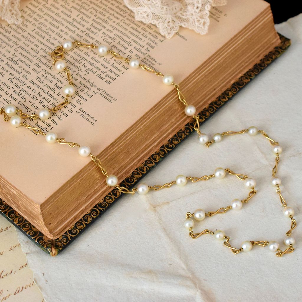 Fine 18ct Yellow Gold Cultured Pearl Necklace 60cm/24 Inches