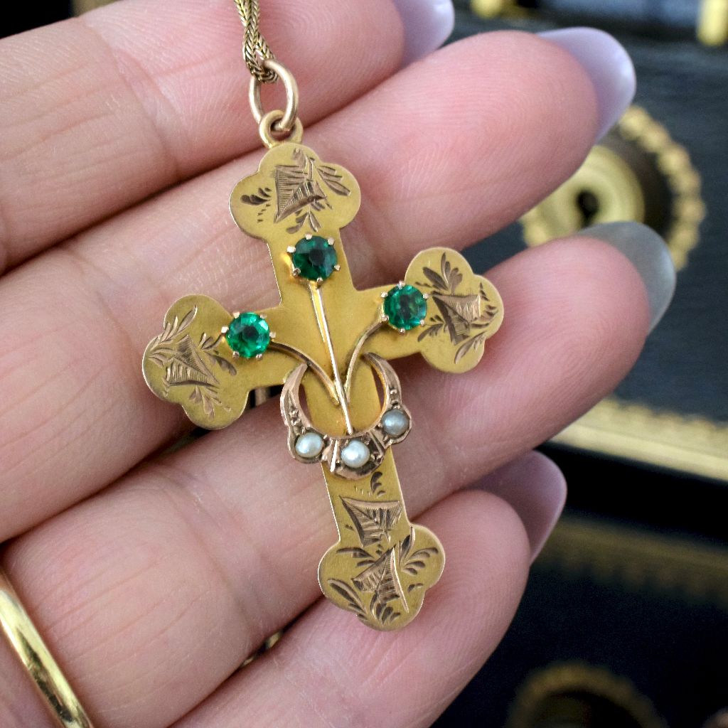Antique Edwardian Australian 9ct Rose Gold ‘Bloomed’ Crucifix By Benjamin And Sons (1887-Present)