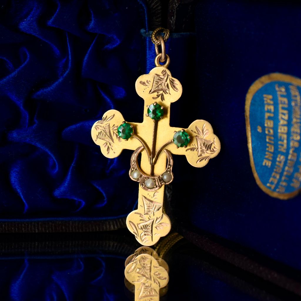Antique Edwardian Australian 9ct Rose Gold ‘Bloomed’ Crucifix By Benjamin And Sons (1887-Present)