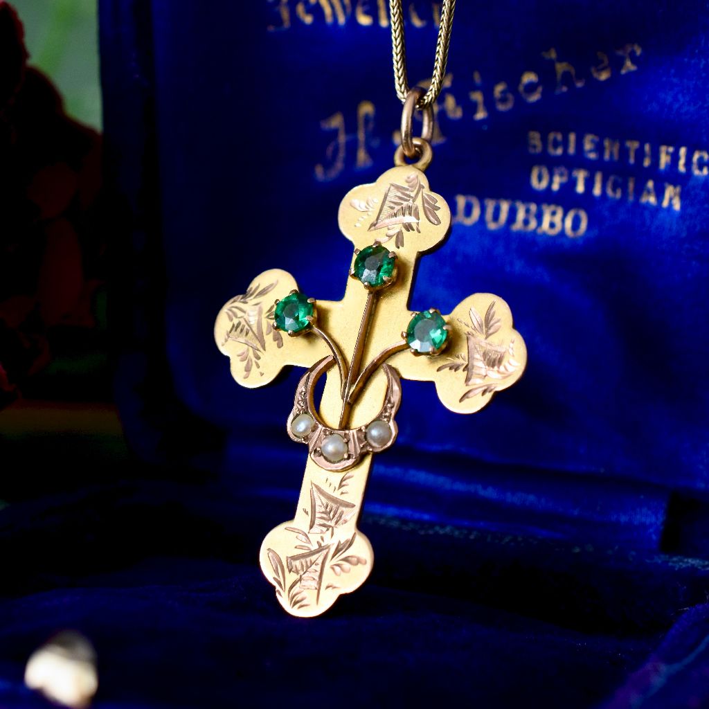 Antique Edwardian Australian 9ct Rose Gold ‘Bloomed’ Crucifix By Benjamin And Sons (1887-Present)