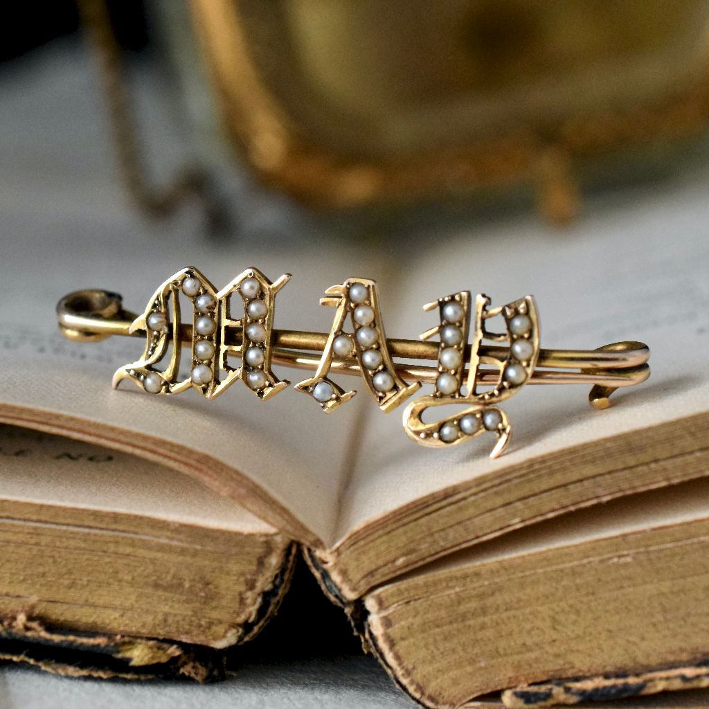 Victorian 15ct Yellow Gold ‘May’ Seed Pearl Brooch/Pin