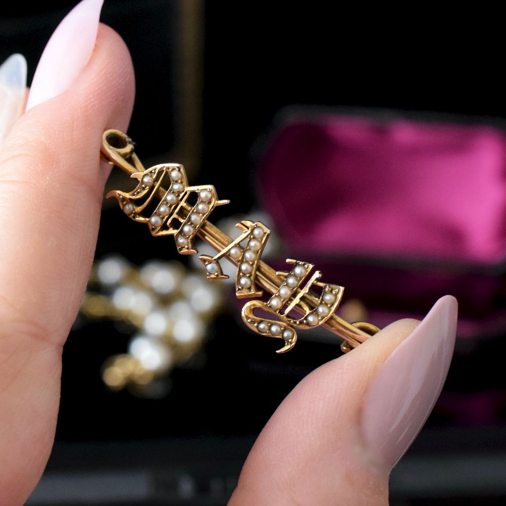 Victorian 15ct Yellow Gold ‘May’ Seed Pearl Brooch/Pin