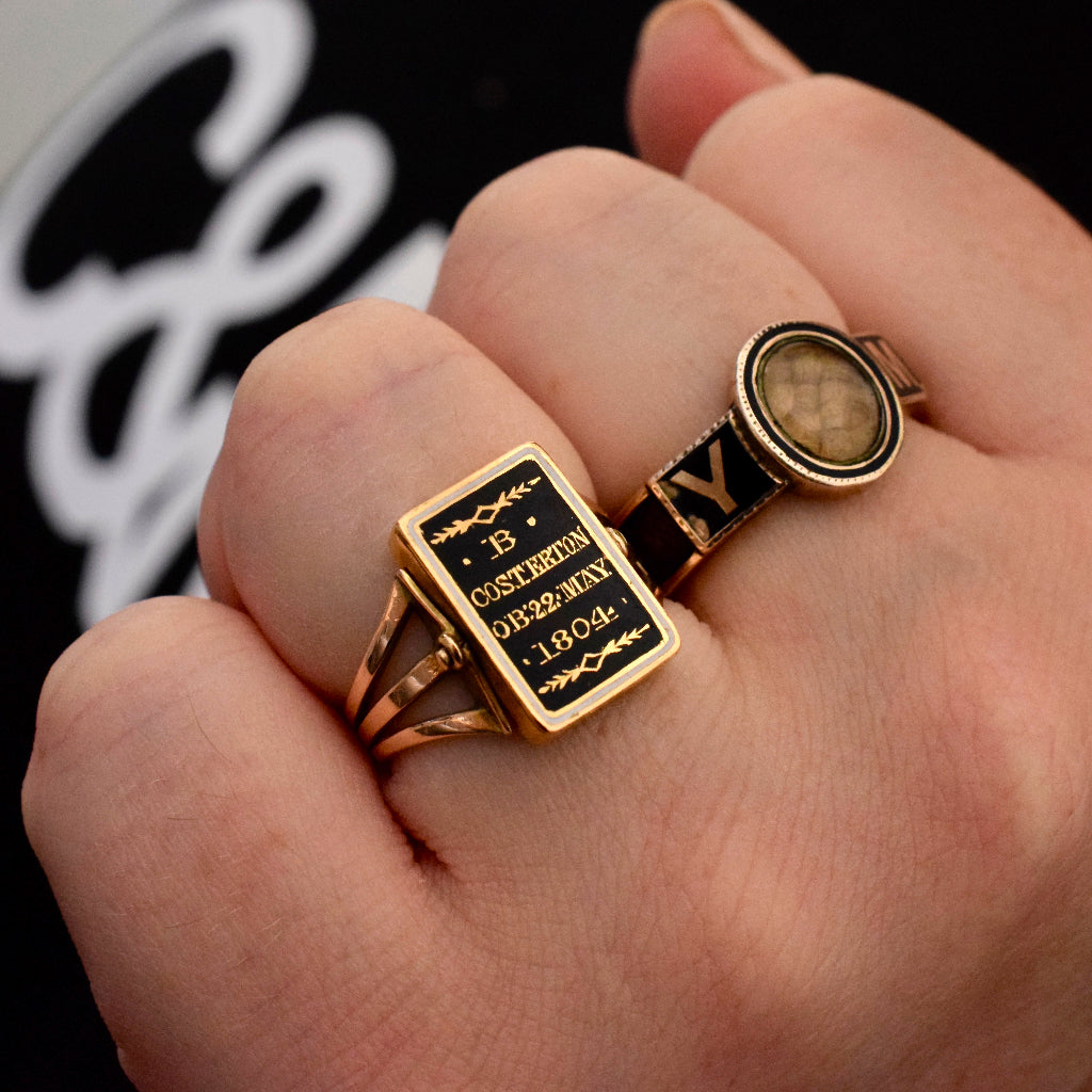 Late Victorian Gold Enamel & Hair ‘Memory’ Mourning Ring Circa 1860-1880
