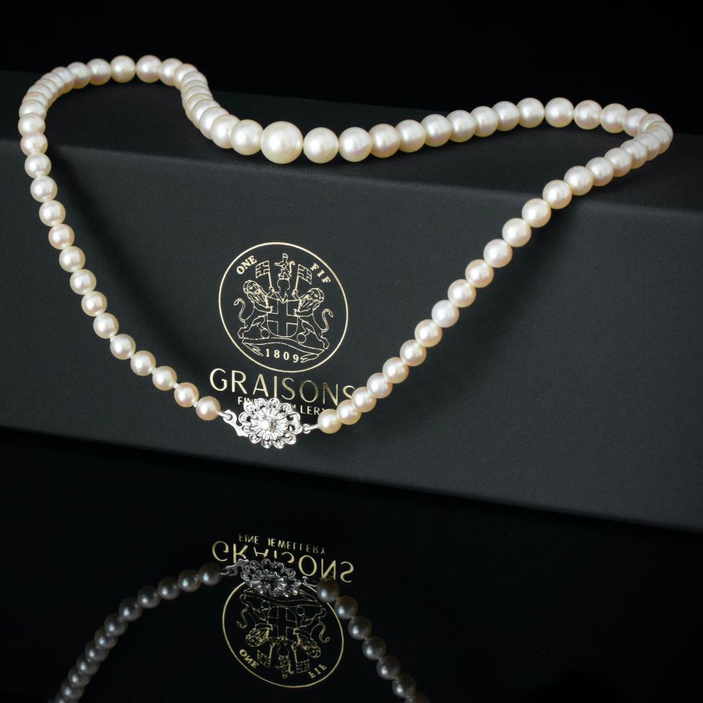 Vintage Cultured Pearl 18ct White Gold Diamond Necklace
