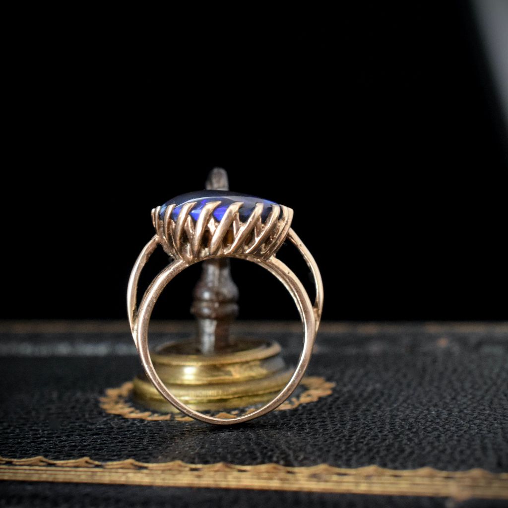 Vintage 9ct Rose Gold Australian Solid Lightning Ridge Black Crystal Opal Ring