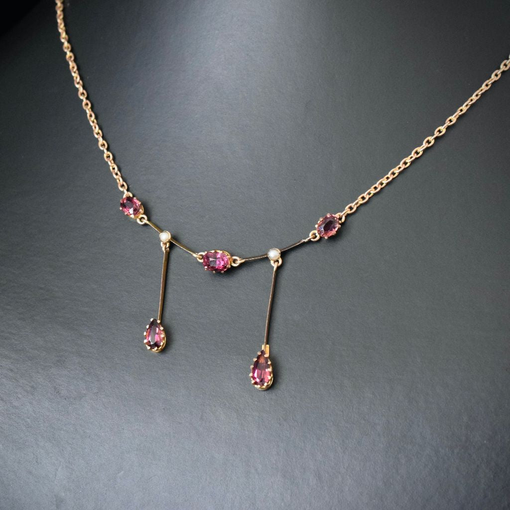Antique Edwardian Garnet Seed Pearl Lavaliere By William Dunkling Circa 1910
